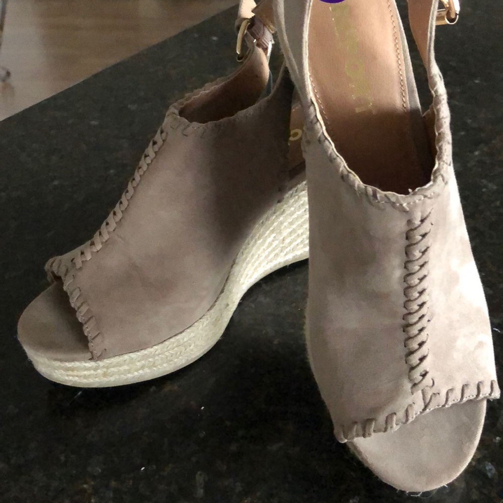 Nude suede wedges